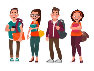 Öğrencilerin beyaz bir arka plan üzerinde karakter. Vektör illustratio