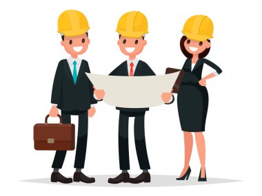 Proje mühendisi müşteri ve yüklenici görüşüyorlar. VEC