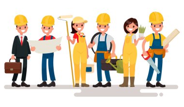 Takım ev inşaatçılar. Mühendis ve foreman olduğunu tartışmak buildin