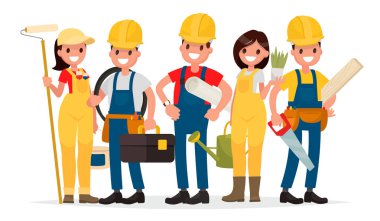 Takım işçilerin bir ev inşa ediyoruz. Foreman, ressam, elektrik