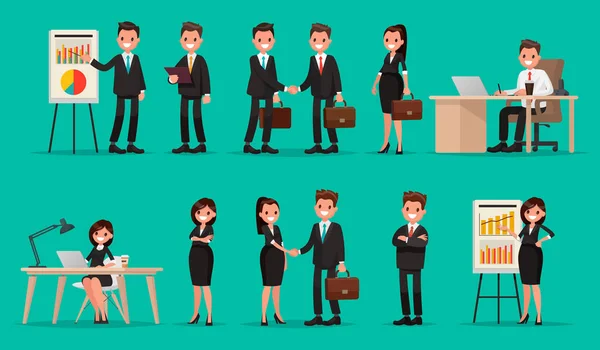 İş adamları ve durumları kümesi. Sunum, anlaşma, 