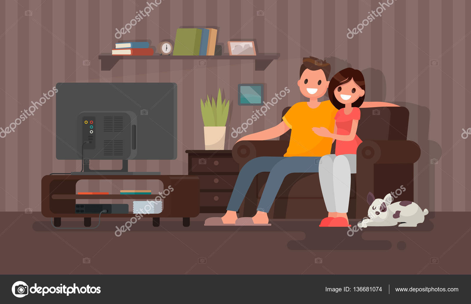 Young couple watching a movie. Man and woman sit on against the Stock  Vector Image by © #136681074