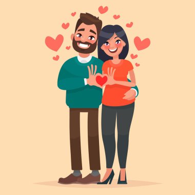 İki aşık. Bir erkek ve bir kadın kalp elleriyle göster. Cha