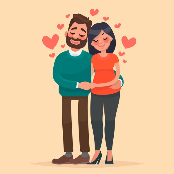 İki aşık. Erkek ve kadın birbirlerini affectionatel kucaklayan — Stok Vektör
