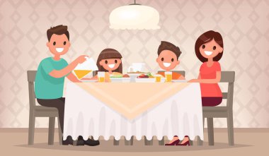 Aile yemeği. Baba Anne, oğlu ve kızı birlikte oturup