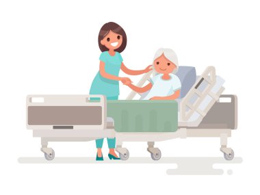 Hospitalization of the patient. A nurse taking care of a sick el clipart