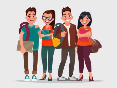 Kitapları izole bir arka plan ile mutlu öğrenciler