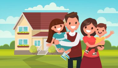 Evinin arka planda mutlu bir aile