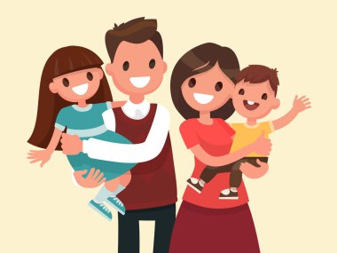 Mutlu bir aile. Baba, anne, oğlu ve kızı