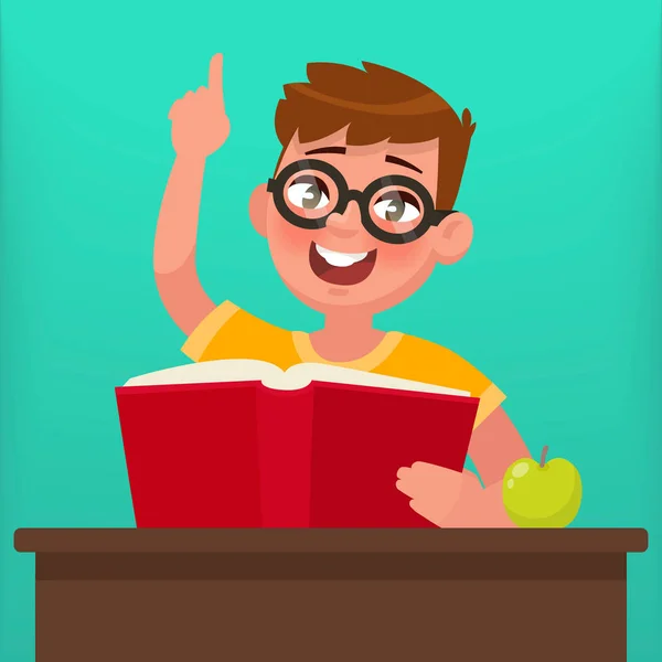 Un chico con gafas leyendo un libro. Educación. Ilustración vectorial — Vector de stock