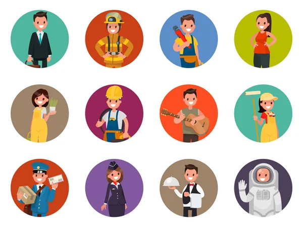Set avatares personajes de diferentes profesiones: bombero, como — Vector de stock