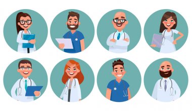 Doktorlar dizi. Hastane personeli. Tıbbi işçilerin avatarları. Vect