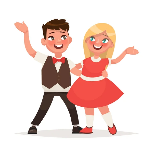 Αγόρι και ένα κορίτσι χορεύουν σε λευκό φόντο. Δυο smal — Διανυσματικό Αρχείο