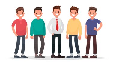 Çocuklar grup. Beyaz bir arka plan üzerinde erkek karakter kümesi. VEC