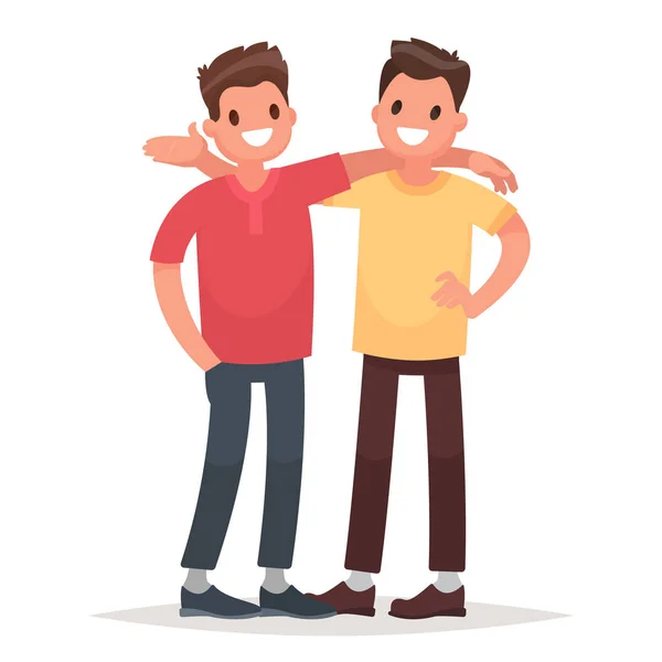 Concepto de amistad masculina. Dos tipos se abrazan. Ilustración del vector en — Archivo Imágenes Vectoriales