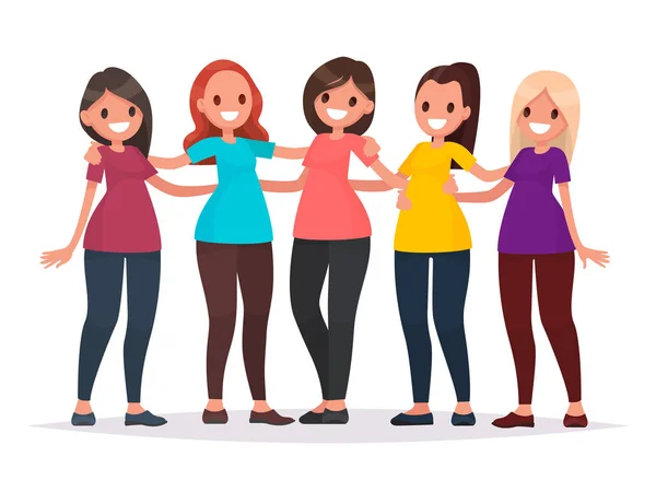 Group of women are hugging. Female friendship. Vector illustrati — Stock Vector