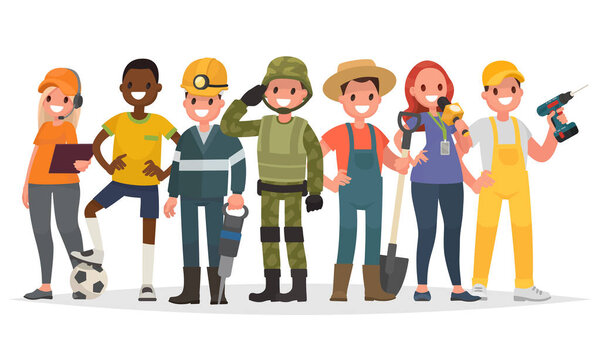 Люди разных профессий. Милиционер, журналист, шахтер, fa
