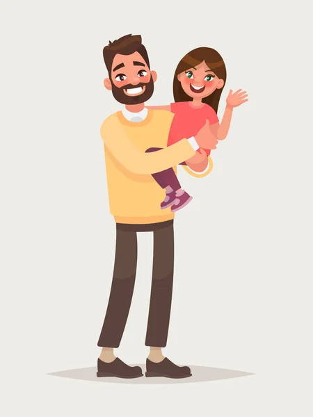 Père heureux avec une fille joyeuse dans ses bras. Illustrtra vectoriel — Image vectorielle