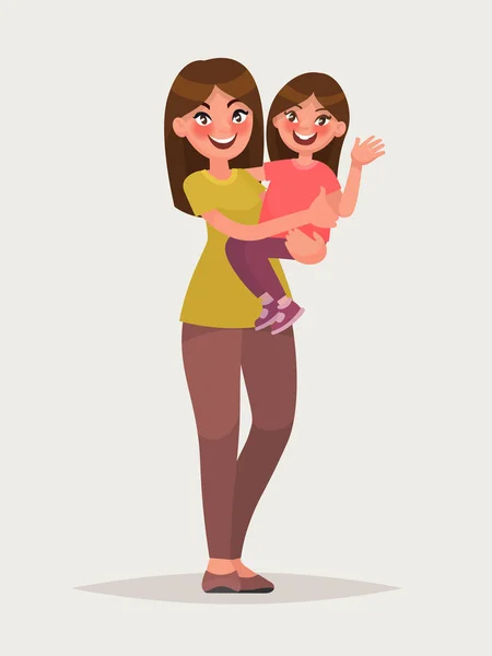 Maman et fille sur fond isolé. Illustration vectorielle dans — Image vectorielle