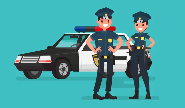 Des policiers. Homme et femme. Gardiens de l'ordre. Vecteur illus — Image vectorielle