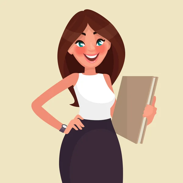 Hermosa mujer de negocios con una carpeta en sus manos. Vector illu — Vector de stock