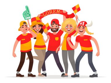 Mutlu fanlar kendi takımı için tezahürat yapıyor. Bir grup insan sporcular destekler