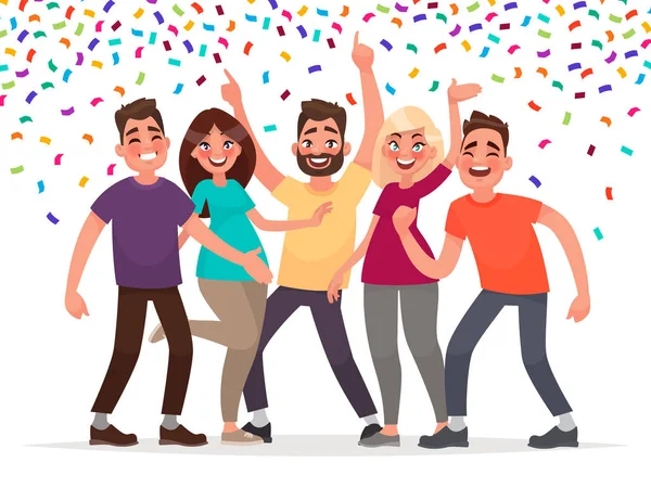 La gente feliz celebra un evento importante. Emociones alegres. Ilustración vectorial — Vector de stock