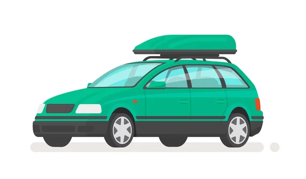 Carruagem de estação de carro familiar com um rack de telhado. Ilustração vetorial — Vetor de Stock