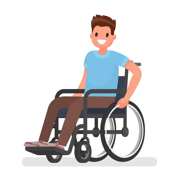 O homem está sentado em uma cadeira de rodas em um fundo branco. Ilustração vetorial —  Vetores de Stock