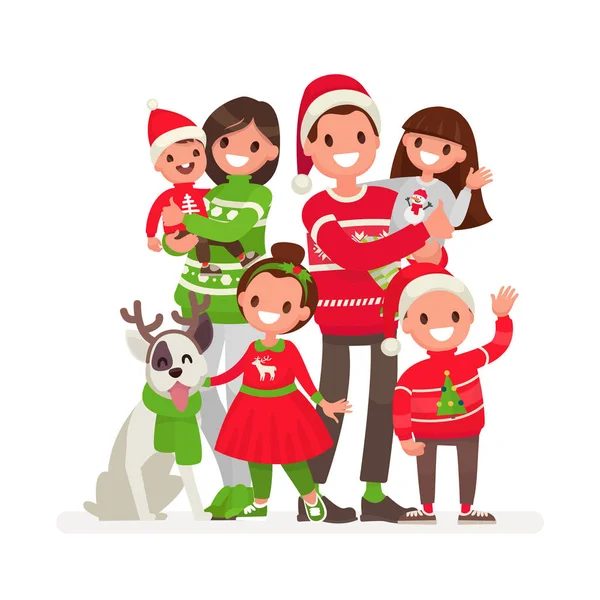 Feliz família no Natal. Ilustração vetorial em estilo plano —  Vetores de Stock