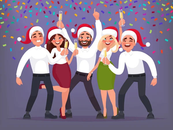 กลุ่มนักธุรกิจที่มีความสุขในงานปาร์ตี้คริสต์มาสและปีใหม่ รูปแบบเวกเตอร์ — ภาพเวกเตอร์สต็อก