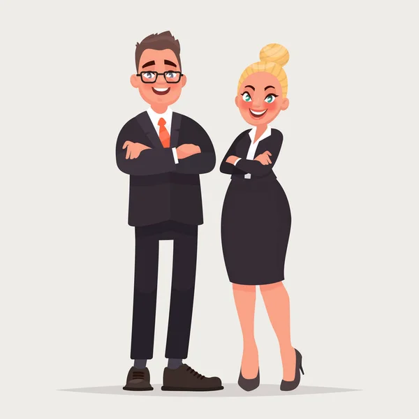 Casal de negócios. Chefe e secretária. Ilustração vetorial em estilo cartoon —  Vetores de Stock