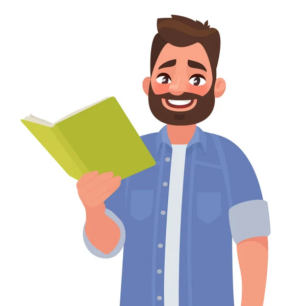 Man is holding a book in his hand. Vector illustration — Stock Vector