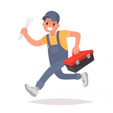 Tamirci araçları ile çalışıyor. Teknik Servis. Vektör çizim