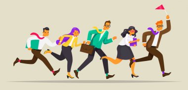 İş takım lideri için bayrağı ile çalışır. Başarı için yol. Liderlik kavramı. Vektör çizim