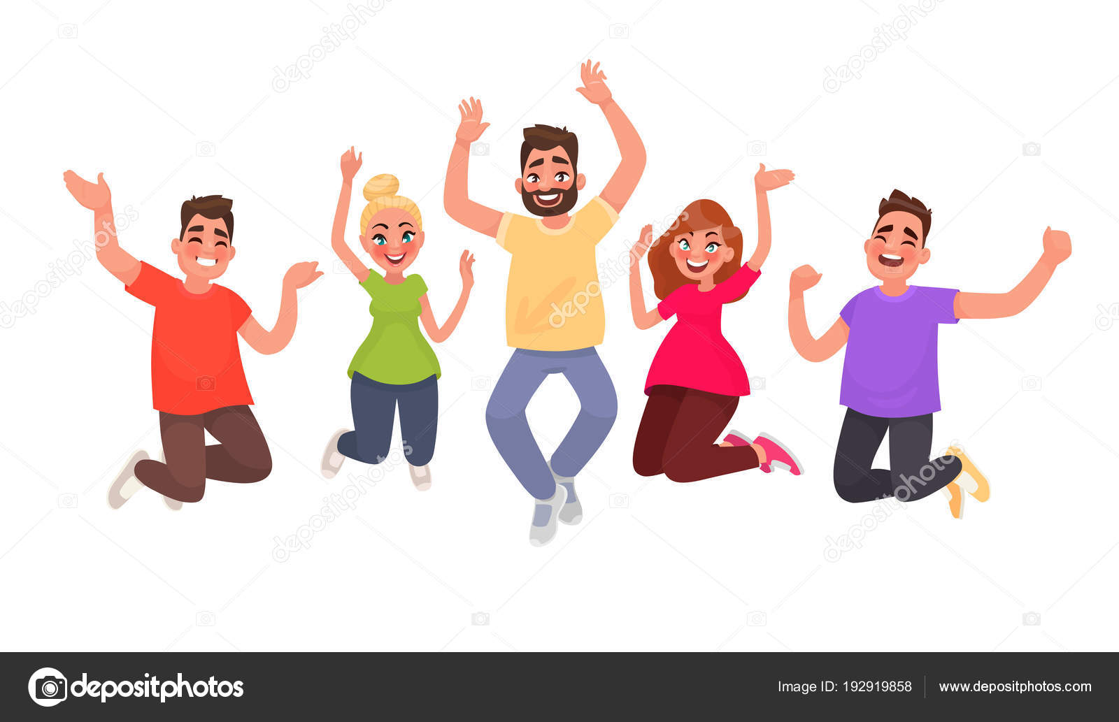 Happy people jumping on a white background. The concept of freed