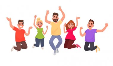 Mutlu insanlar üzerinde beyaz bir arka plan atlama. Kavramını serbest