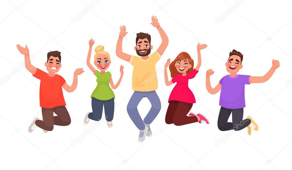 Happy people jumping on a white background. The concept of freed