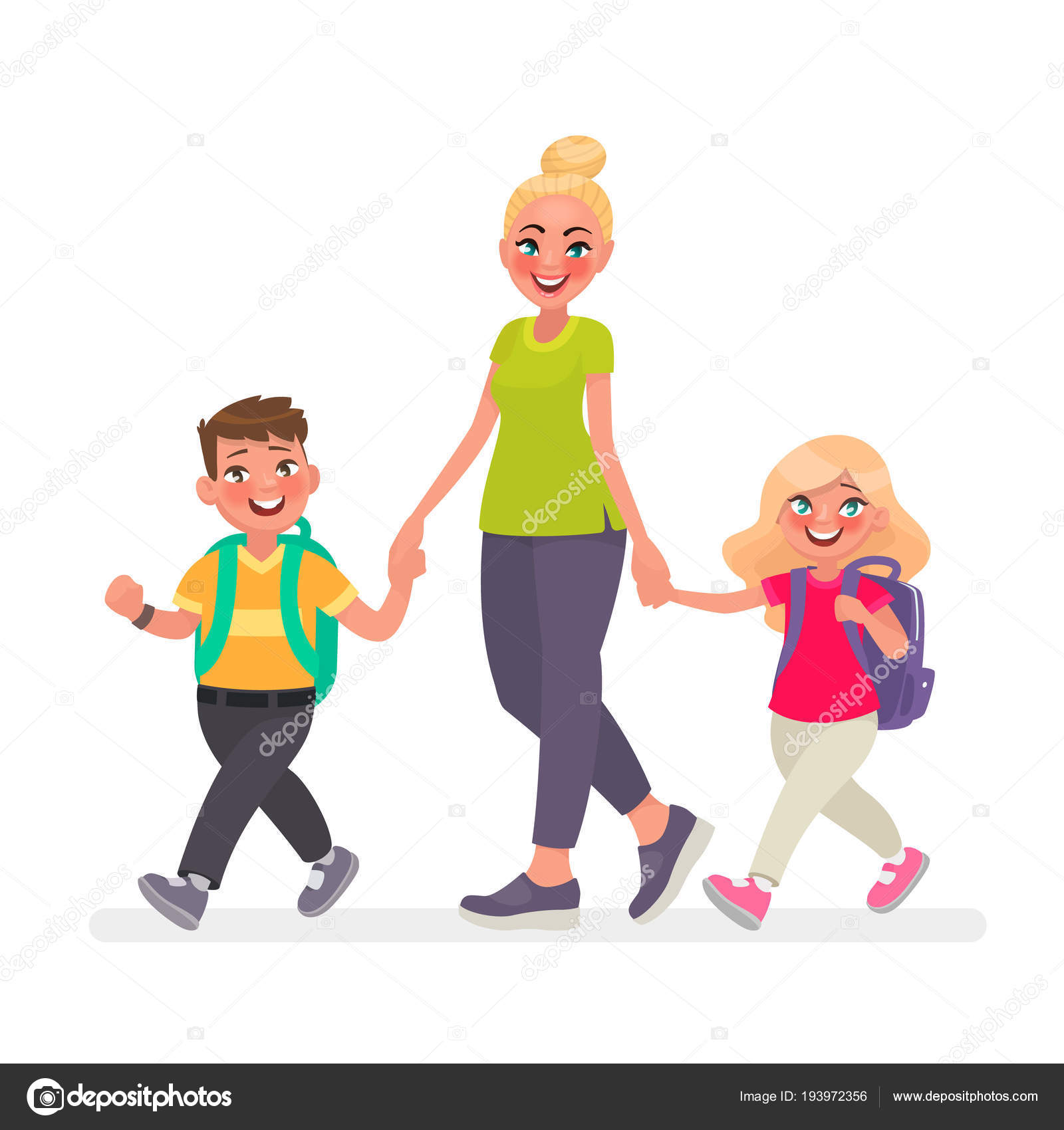 Image vectorielle Maman va avec les enfants à l'école. Écoles primaires et  primaire par ©lexam165.gmail.com - 193972356, image size:1600x1700