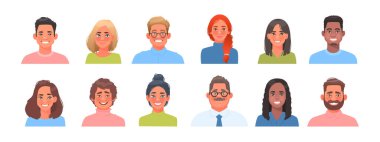İş adamlarının ve kadınların farklı karakterlerinden oluşan avatarlar