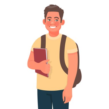 Gülümseyen adam bir üniversite öğrencisi. Genç bir erkek üniversitesi