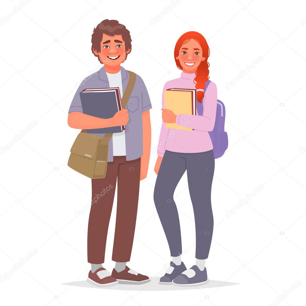 Guy and girl are university or school students. A couple of youn