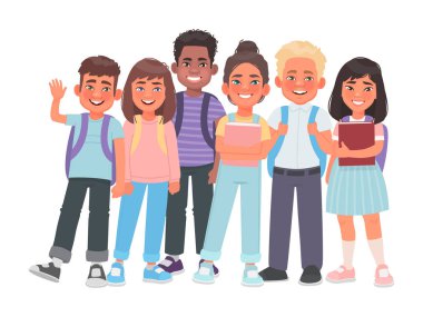 Bir grup ilkokul öğrencisi. Farklı erkek ve kızlar.