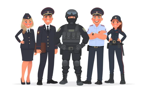 Российские полицейские на белом фоне. Векторные иллюстрации — стоковый вектор