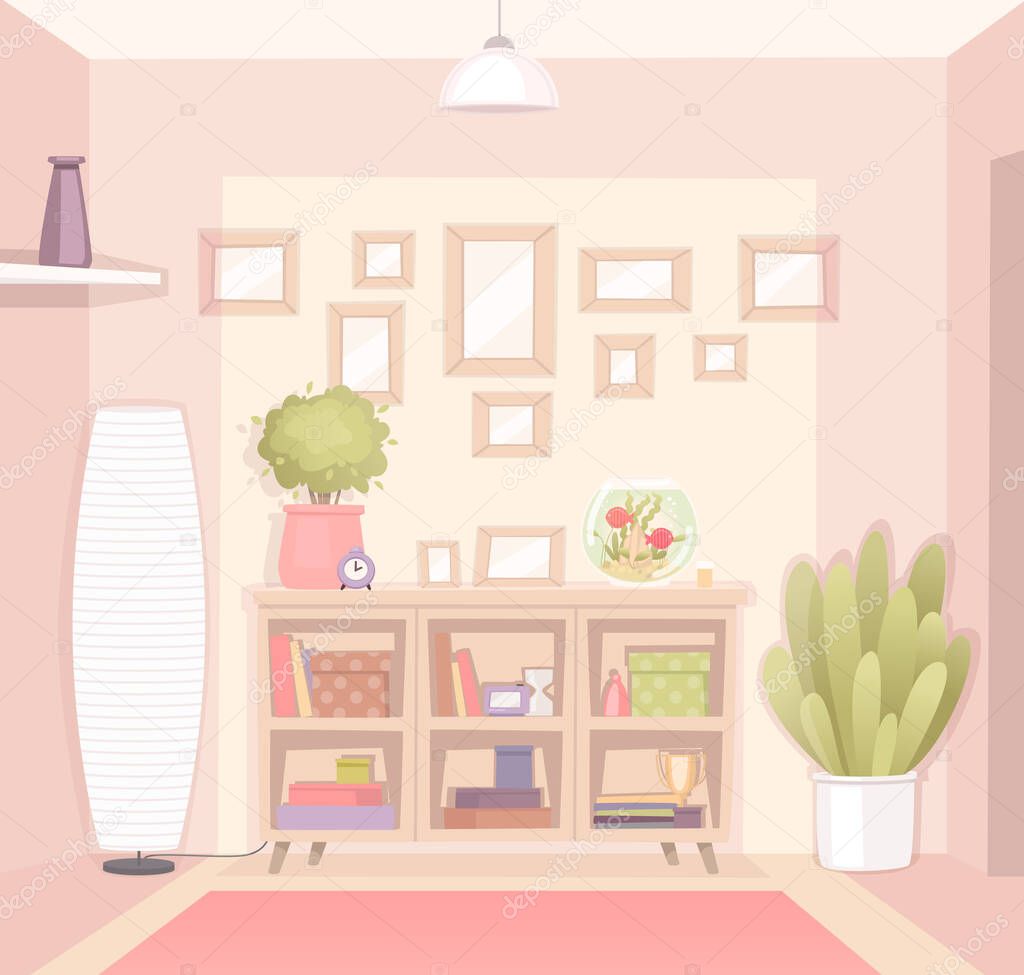 Interior of a cozy room in an apartment or house. Vector illustration in cartoon style