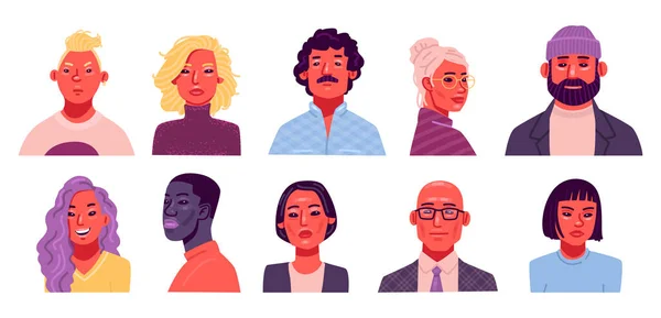 Uppsättning Avatarer Människor Samling Porträtt Män Och Kvinnor Olika Nationaliteter — Stock vektor