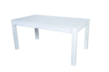 Beyaz arka plan üzerinde izole Beyaz ahşap masa