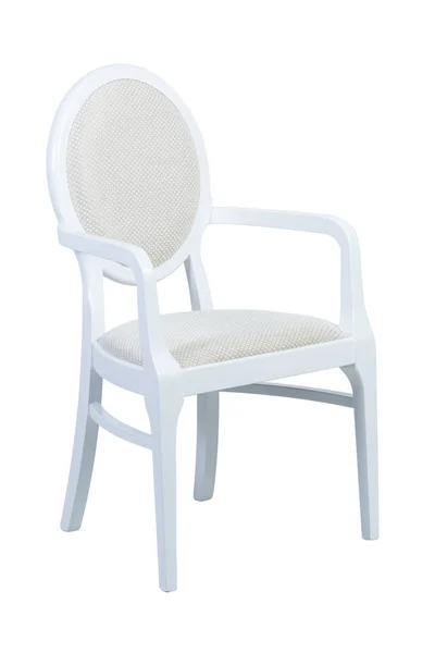 Weißer Holzsessel mit weichem Sitz isoliert auf weißem Hintergrund — Stockfoto