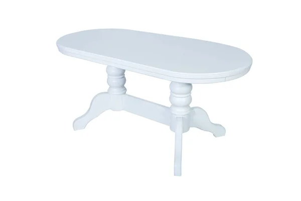 Weißer runder Holztisch isoliert auf weißem Hintergrund — Stockfoto