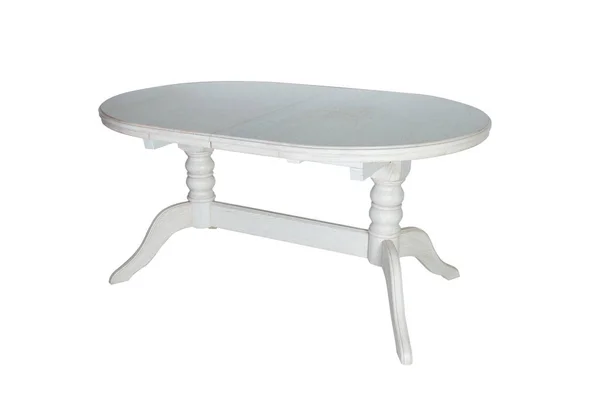 Möbel. weißer runder Holztisch isoliert auf weißem Hintergrund — Stockfoto
